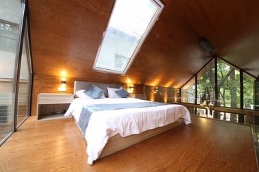 Casas modulares da cabana rústica de madeira/casa de vidro da casa pré-fabricada com o painel esperto do Lcd da cor